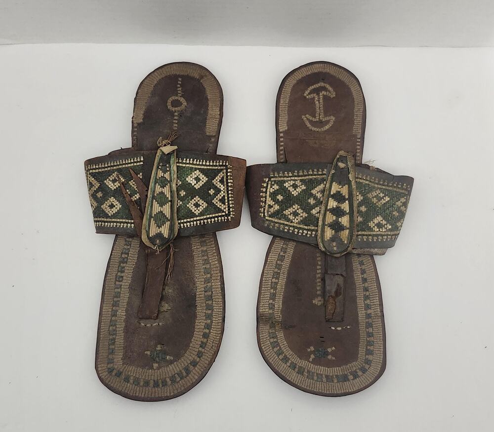 Antique Vintage African Leather Sandals Handwoven Tribal Art Display Decor Shoes